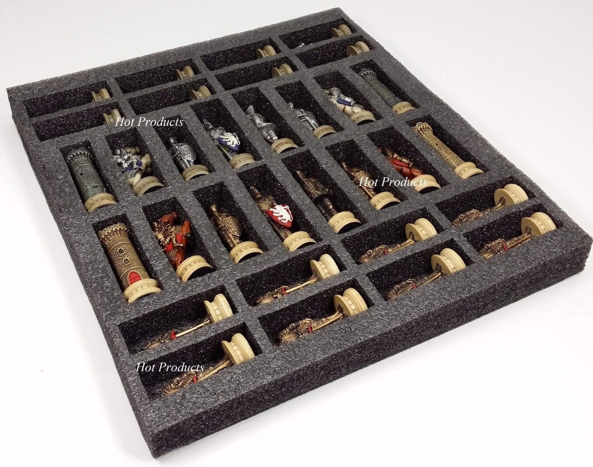 Medieval Times Crusades Warrior Knight Chess Set 15" Walnut  Maple Color Board