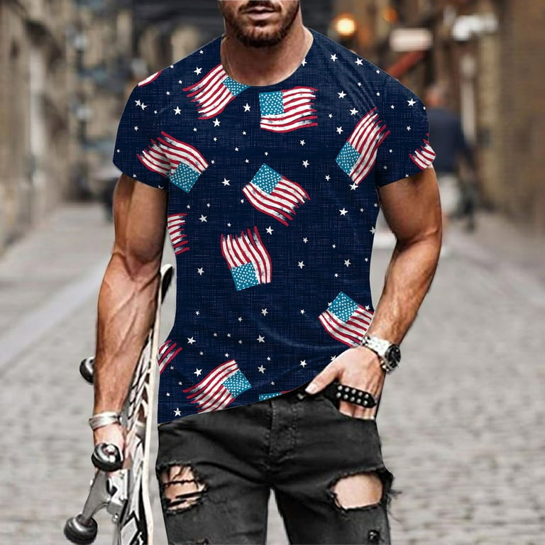 YUHAOTIN 4/July Slim Fit T Shirts for Men New Mens Summer Fashion