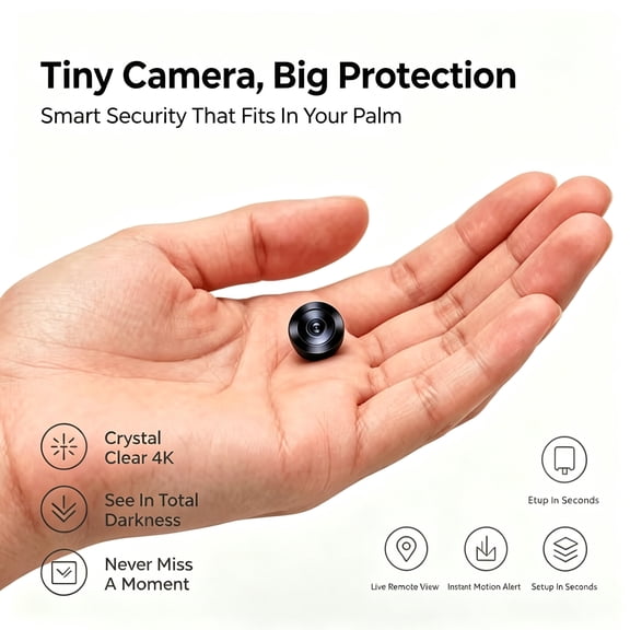 Super Compact 4K HD WiFi Surveillance Camera, Portable Motion Detection Cam with Cloud & SD Storage, for Car Dash, RV, Travel Trailer & Vehicle Use