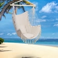 thumbnail image 4 of BAYUELSWU Hammock Chair with 2 Cushions, Hanging Rope Rope Swing with Tassel for Indoor/Outdoor, Garden Yard, Backyard, Living Room (Beige), 4 of 6