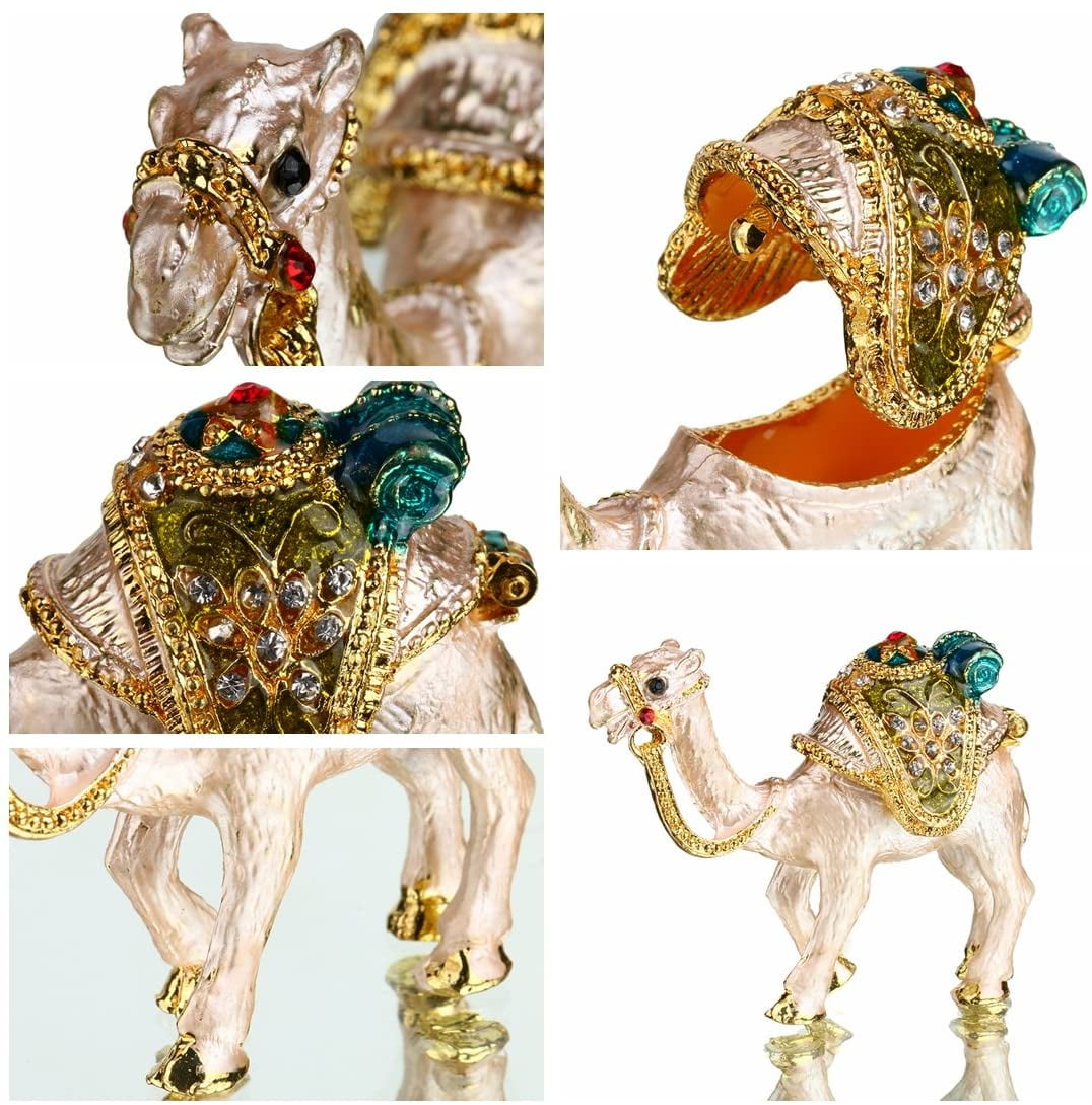 Tiny Cute Camel Figurine Collectible,Hinged Crystal  Jewelry Box 