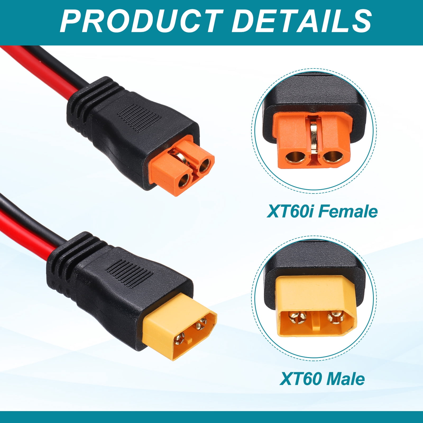 Uxcell 300VDC XT60 Extension Cable, 12AWG 10FT XT60i Female to XT60 Male Connector Cable for RC Battery Portable Power Station Solar Panel FPV Drone