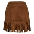 thumbnail image 5 of Womens Fringe Western Skirts Faux Suede High Waisted Tassel Skirts Club Country Concert Rodeo Outfits Rave Festival Brown, L, 5 of 7
