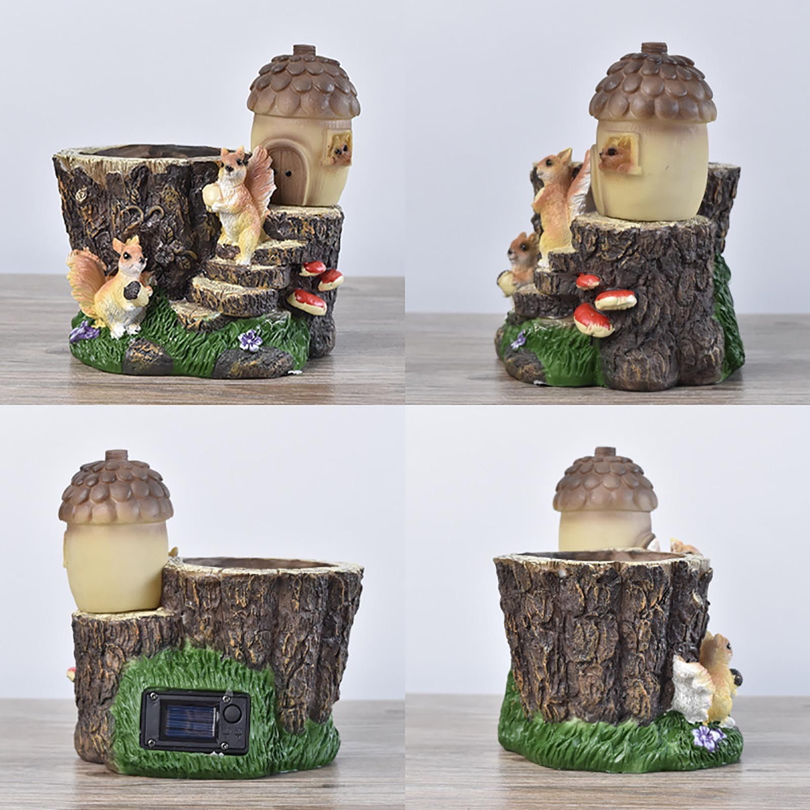 Darzheoy Outdoor Squirrel Statues Solar Sculptures with Solar Lights and Flowerpot Funny Garden Decor Animal Figurines Resin Outdoor Statues for Patio Yard Lawn Balcony Gifts