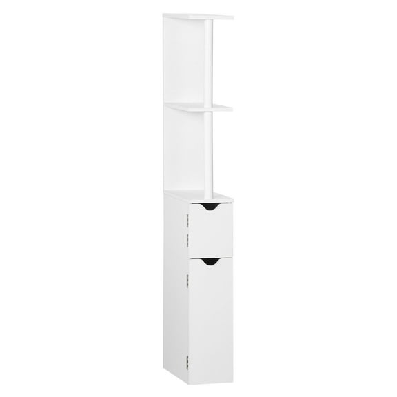 Bathroom Storage Cabinet White, Skinny Tall Organizer, Narrow Linen Tower with Open Shelves, Free-Standing Bathroom Cabinet