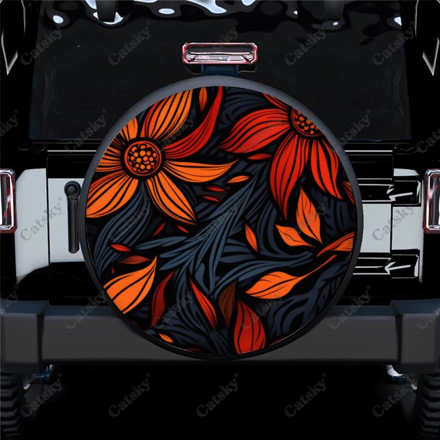 Floral African Authentic Flowers Pattern Polyester Universal Spare Wheel Tire Cover Wheel Covers for Trailer RV SUV Truck Camper