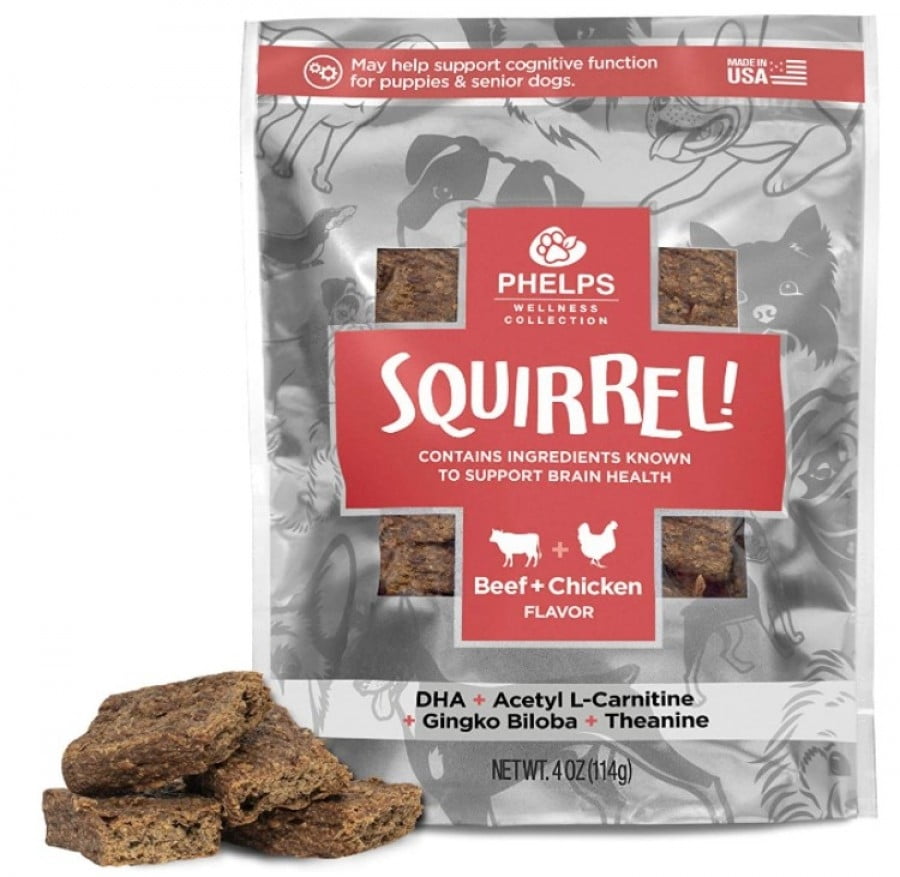 Phelps Wellness Collection Squirrel Attention Focusing Beef & Chicken Flavor Dog Treats 4.5 oz
