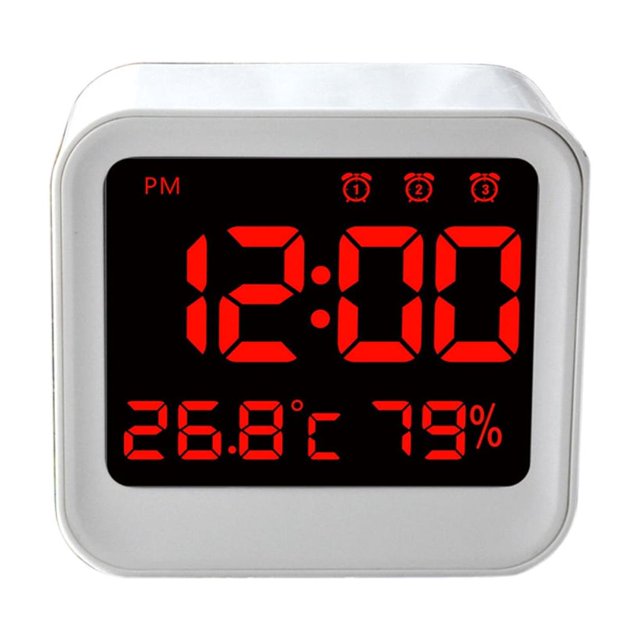 Reloj Despertador Electrónico Reloj Despertador de Digital Multifunción con Puerto de Carga USB Termómetro Interior Higrómetro de Aire Pantalla G - Blanco