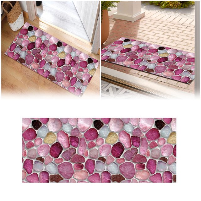 ERK Corridor Stone Patterned Carpet 3D Pebble Pattern Entrance Mat Slip Washable,50x120cm