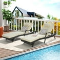 thumbnail image 2 of Outdoor Long Reclining Chair Set of 2,Wicker Lounge Chairs with Wicker Lounge Chairs with Cushions and Armrest,Reclining Lounge Chair Lawn Sunbathing Chairs Recliner Adjustable to 150°,Beige, 2 of 11