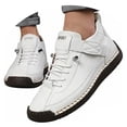 thumbnail image 2 of AUDeals Womens Handmade Casual Leather Sneakers Non Slip Ankle Loafers Outdoor Walking Shoes (White, 6.5), 2 of 5