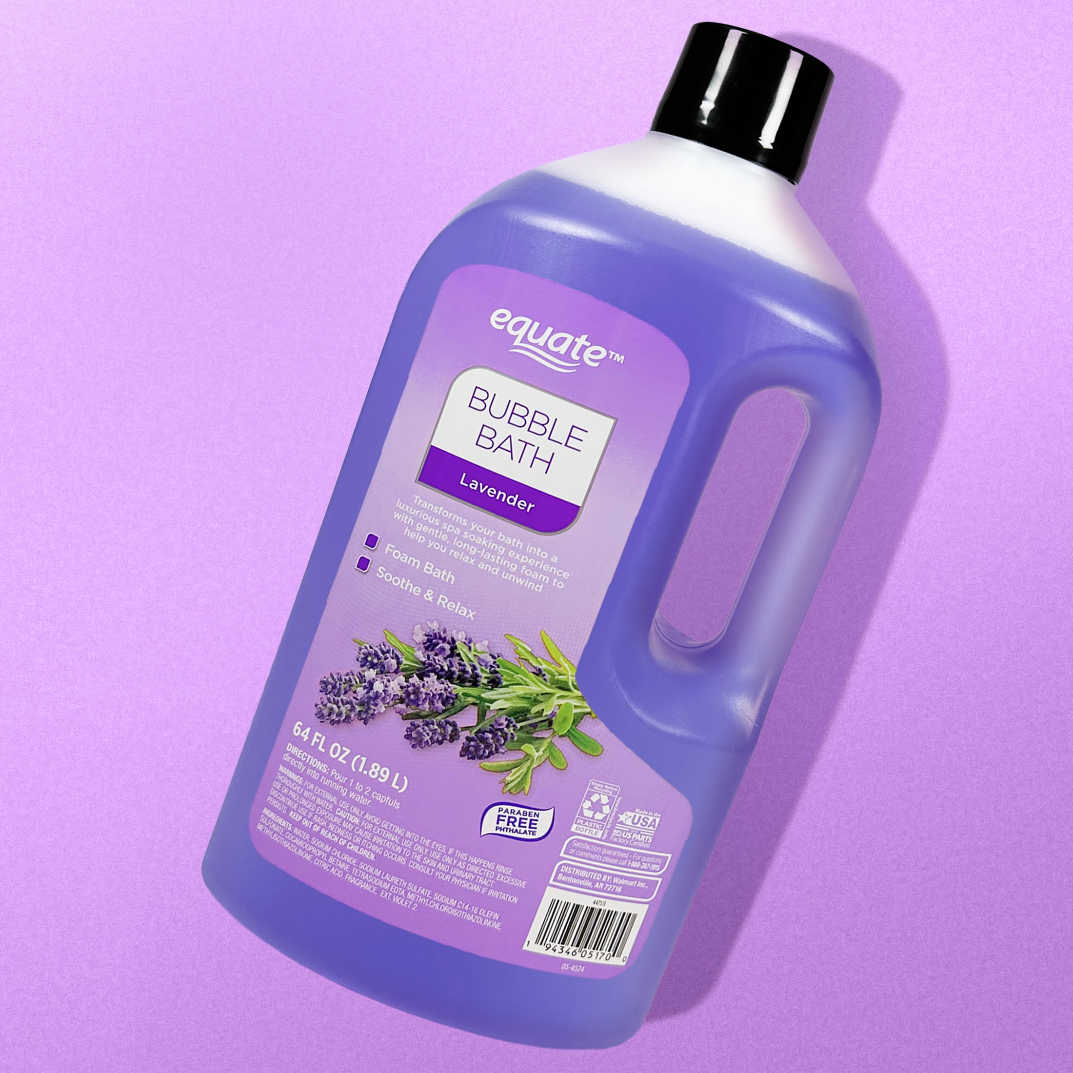 (2 pack) Equate Bubble Bath, Lavender, 64 fl oz