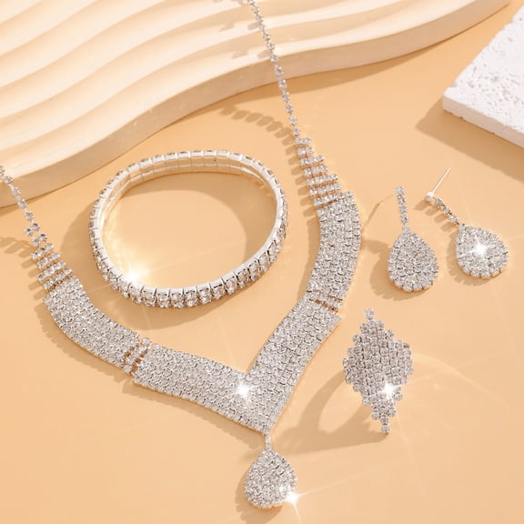 Faty-T Silver Bride Wedding Jewelry Sets Blue Crystal Bridal Necklace Earrings Set Rhinestone Prom Costume Jewelry Set Choker Necklace for Women and Brides