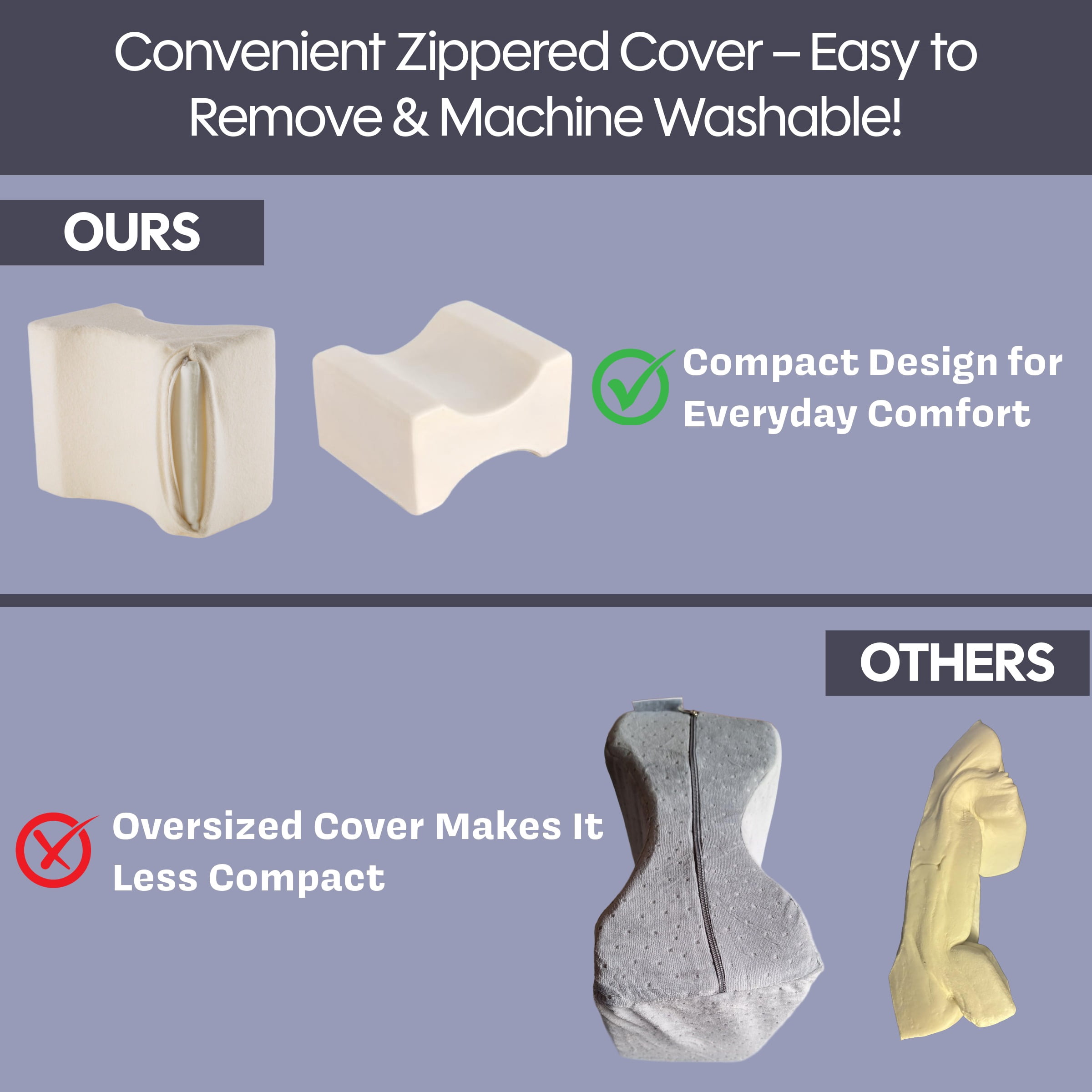 Remedy Knee Pillow for Side Sleepers - Contoured Memory Foam Leg Pillow for Back Pain Relief