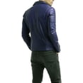 thumbnail image 2 of Men's Genuine Blue Lambskin Leather Jacket Slim fit Motorcycle jacket A597, 2 of 3