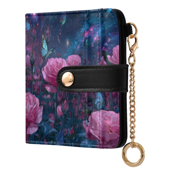 Qxltty Pink Roses Ladies Wallet Rfid Slim Thin Compact Credit Card Women Wallet Zipper Coin Pocket and ID Window for Female Gifts
