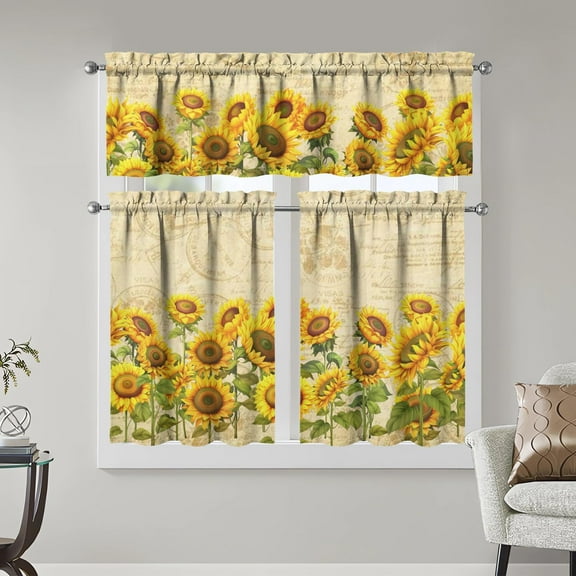 Sunflower Kitchen Curtains Sets for Windows Summer Sink Window Valance 3 Piece Set Sunflower Kitchen Decor for Living Room Bedroom
