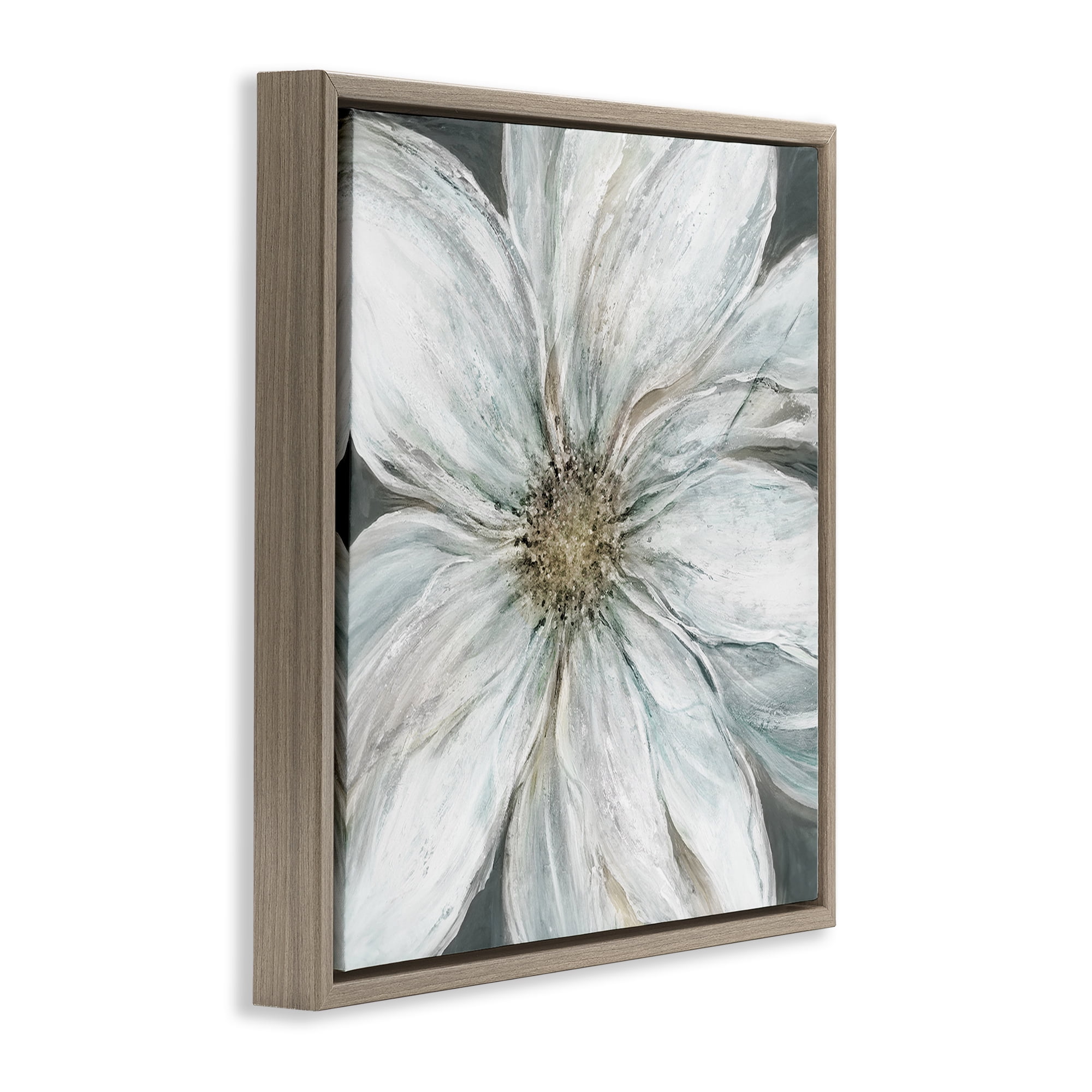 Stupell Industries Large White Flower Closeup Brown Framed Floater Canvas Wall Art, design by Carol Robinson