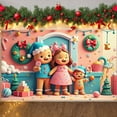 thumbnail image 2 of Pink Theme Christmas Banner Gingerbread Man Design Holiday Banner Christmas Wreath Decoration Bell Ornament Christmas Decoration Banner for Christmas Party Family Gathering Holiday Decoration, 2 of 9