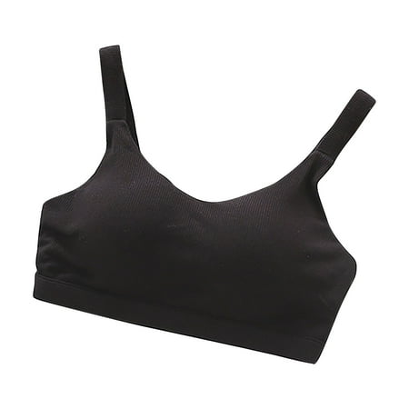 ATOYSOY Ribbed Tank Tops Sports Bra Everyday Bra Yoga Activewear Solid Color Underwear Push Up Bralette Teens Clearance Comfort Bra Breathable Workout Wireless Tank Tops Black M