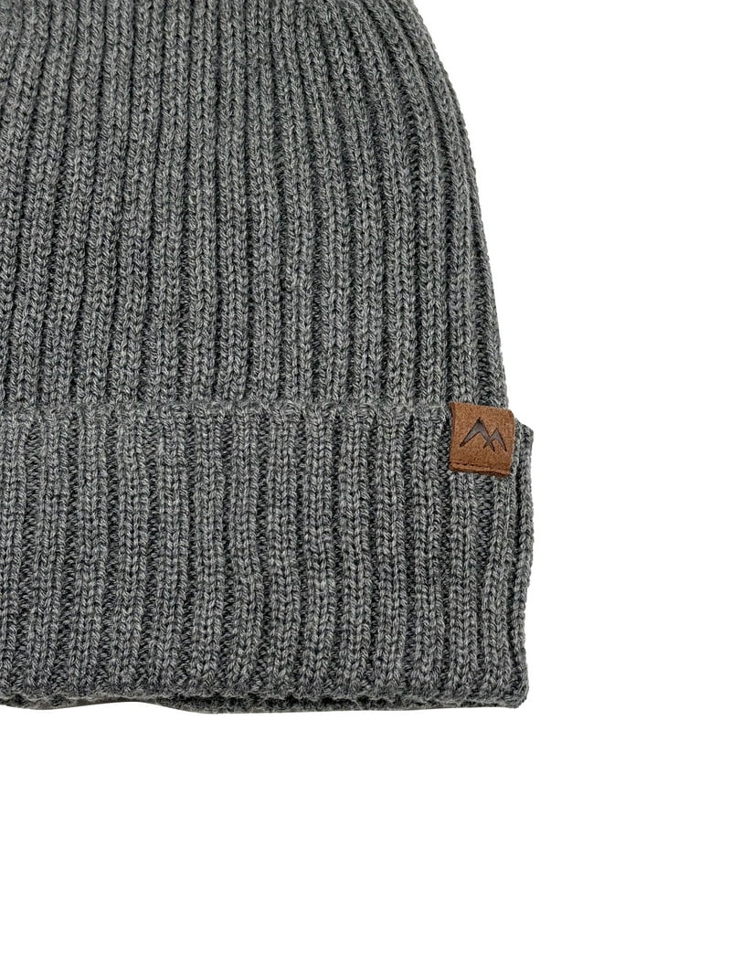 George Men's Ribbed Fleece Lined Knit Beanie,Charcoal Grey Heather