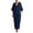 Navy, variant on Iyufng Loungewear Maxi Dresses for Women V-Neck Solid Color Mid Sleeve Button Down Dress and Pockets
