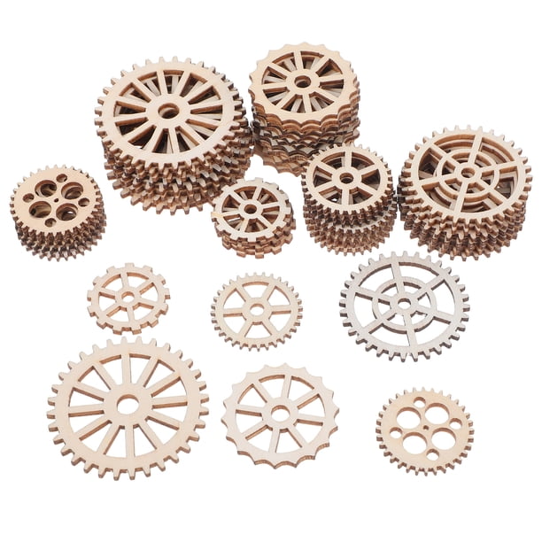 EeaseMX 50 piezas de rodajas de madera con engranajes colgantes, adornos artesanales creativos, accesorios decorativos para el hogar y el dormitorio (patrones surtidos)
