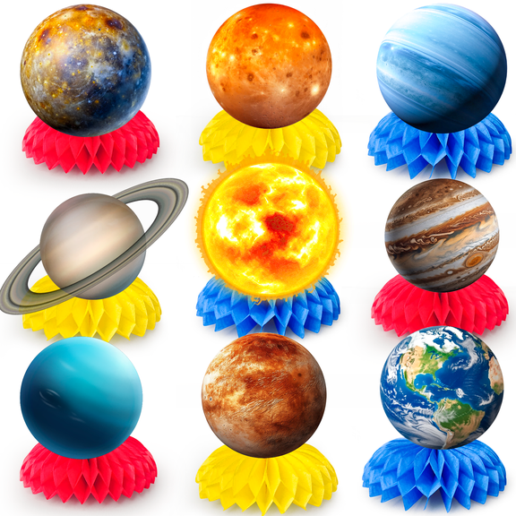 9Pcs Solar System Honeycomb Centerpieces, Outer Space Planet Table Decor for Space Themed Party Decorations Supplies