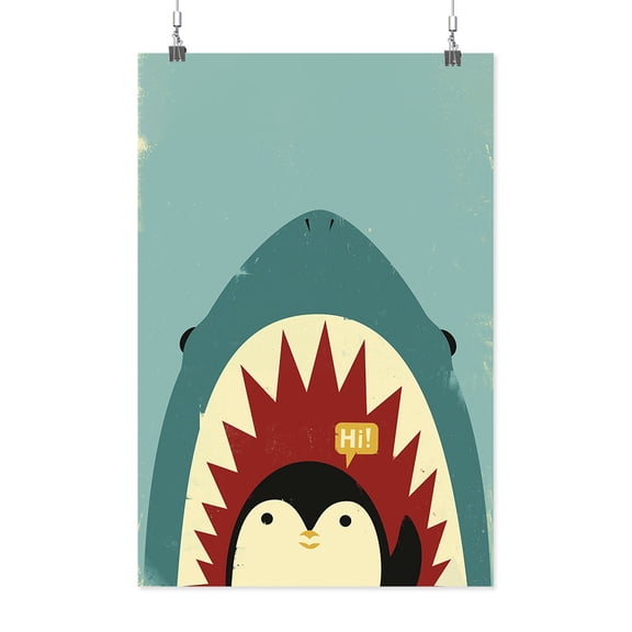 Image Conscious Penguin And Shark Greeting Poster - Jay Fleck Designs, Poster Print 24 x 36 in