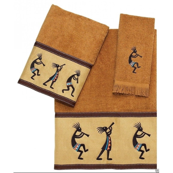 Avanti Linens Kokopelli 3 Piece Bath Towel, Hand Towel and Fingertip Towel Set Nutmeg