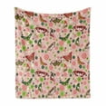 thumbnail image 1 of Nature Soft Flannel Fleece Throw Blanket, Butterflies Flowers Shamrocks Vibrant Botanical Inspirational Print, Cozy Plush for Indoor and Outdoor Use, 70" x 90", Lime Green Pale Pink, by Ambesonne, 1 of 6