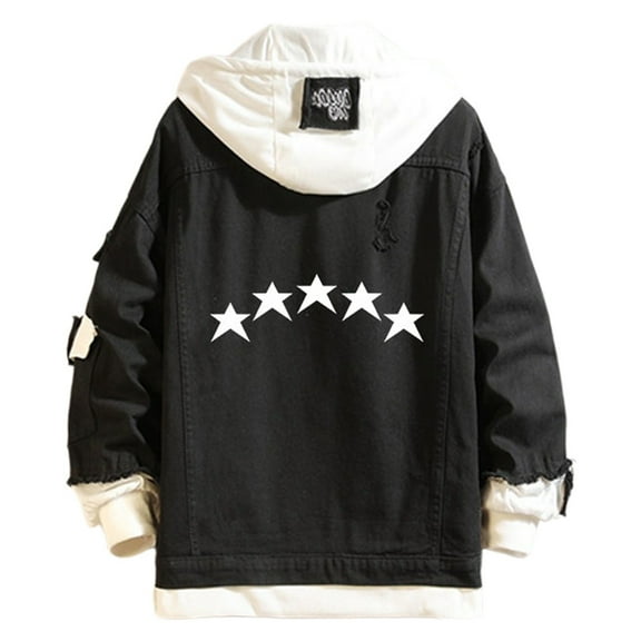 sususu Mens Jean Jacket Denim,Y2K Jacket For Men,Casual Hooded Denim Jacket Lightweight Loose Fit Streetwear Outerwear For Spring Autumn Seasons