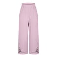 thumbnail image 3 of Tnhcen Women's Pre-Shrunk Linen-Cotton Wide Leg Pants - Embroidered 9-Inch Hem Wide Leg Straight Pants with Elastic Waistband Lightweight Comfy Casual Trousers for Women S-2XL, 3 of 6