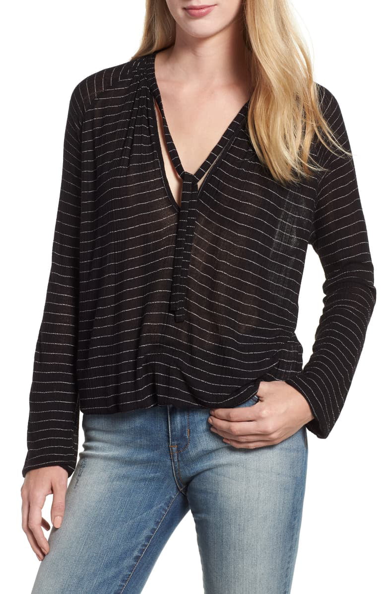 Lucky Brand Tops & Blouses - Womens Long Sleeve Tie Neck Striped Blouse