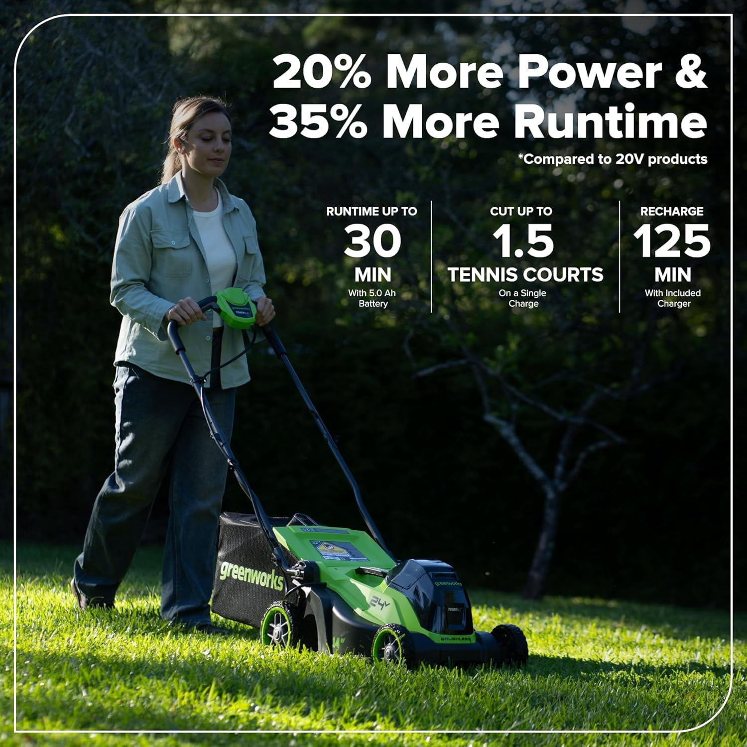 Greenworks 24V 14″ Brushless Cordless Lawn Mower Kit with 5.0Ah USB-C Battery & 65W Type-C Charger