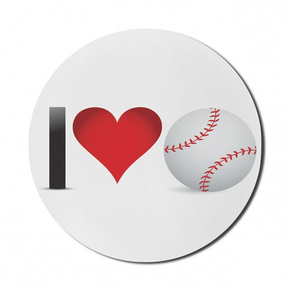 Sports Mouse Pad for Computers, I Love Baseball Heart with Baseball Ball Passion Valentine Leisure Time Joy, Round Non-Slip Thick Rubber Modern Mousepad, 8" Round, Red Black White, by Ambesonne