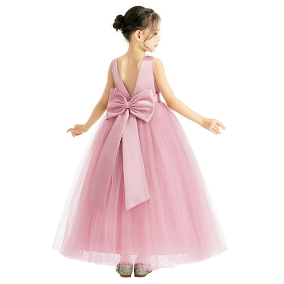 V-Neck Satin Flower Girl Dress Junior Bridesmaid Gowns for Wedding Communion Baptism 522 4