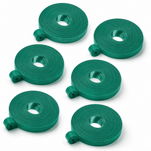 6‑Rolls Green Garden Tape 196ft Total, 1/2 Inch Adjustable Reusable Twist Plant Ties for Climbing Plants, Indoor & Outdoor Gardening Support