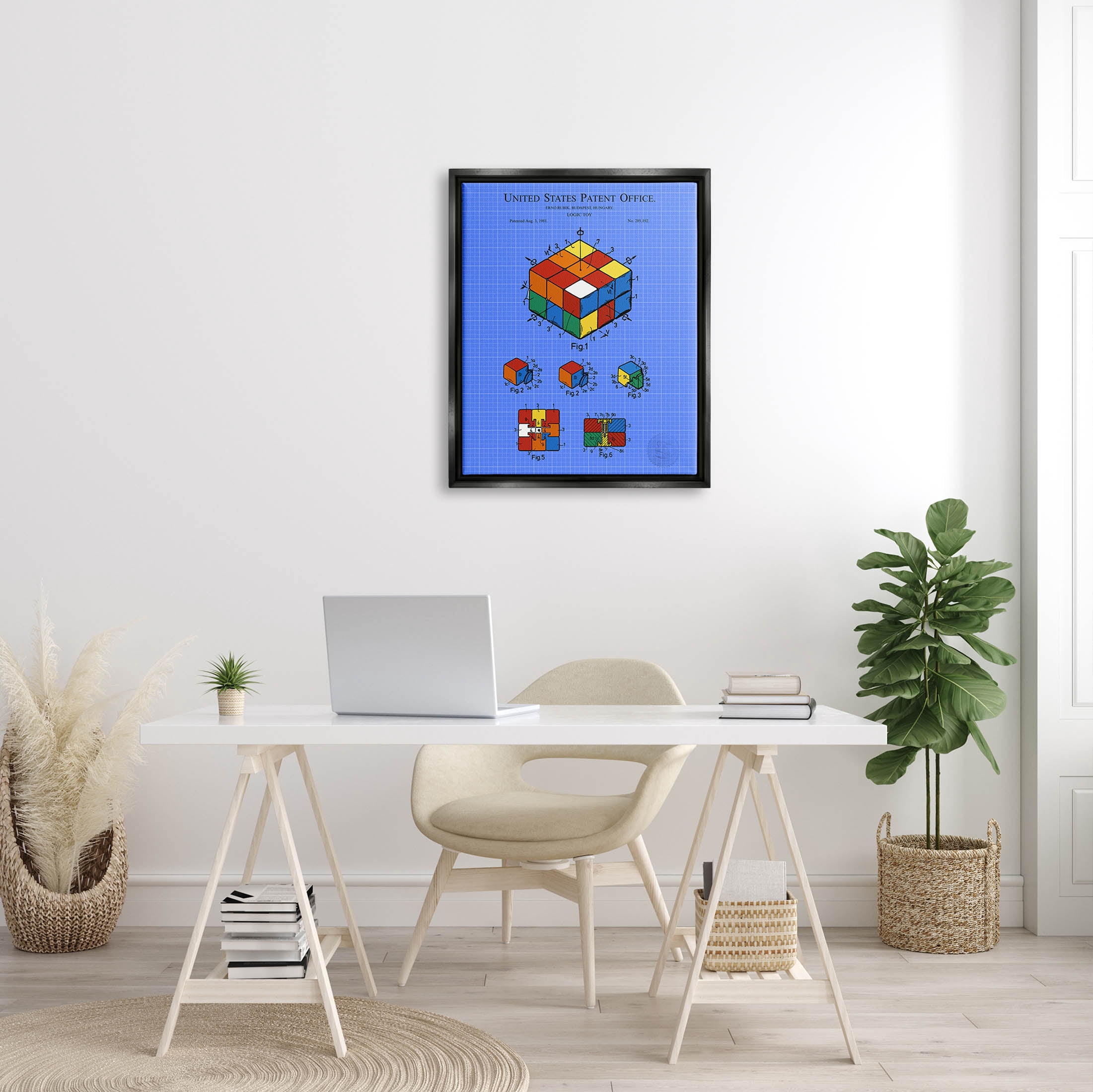 Stupell Industries Vivid Logic Toy Patent Graphic Art Jet Black Floating Framed Canvas Print Wall Art, Design by Karl Hronek