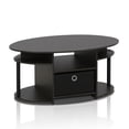 thumbnail image 5 of Furinno Jaya Oval Modern Brown Coffee Table with Side Shelves and Storage Bin, Side Table with Shelf, for Living Room, Bedroom, Home Office, Black Walnut, 5 of 6