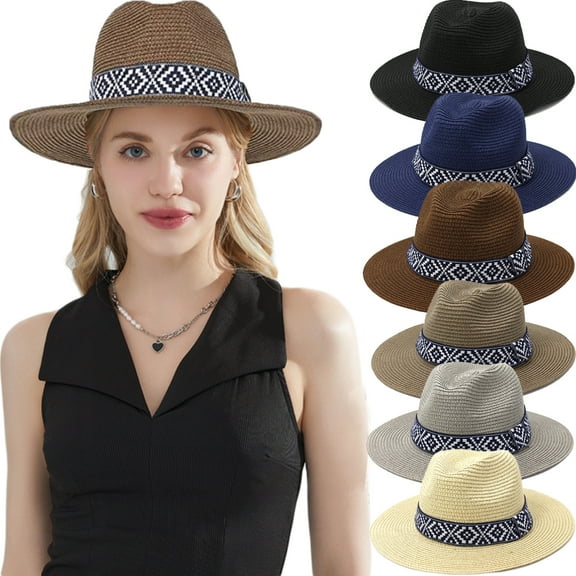 Straw Hat Women Men Cowboy Hat Beach Floppy Sun Hat Brim Summer Sunhat Bush Sombrero Hat Travel Cowgirl Hats
