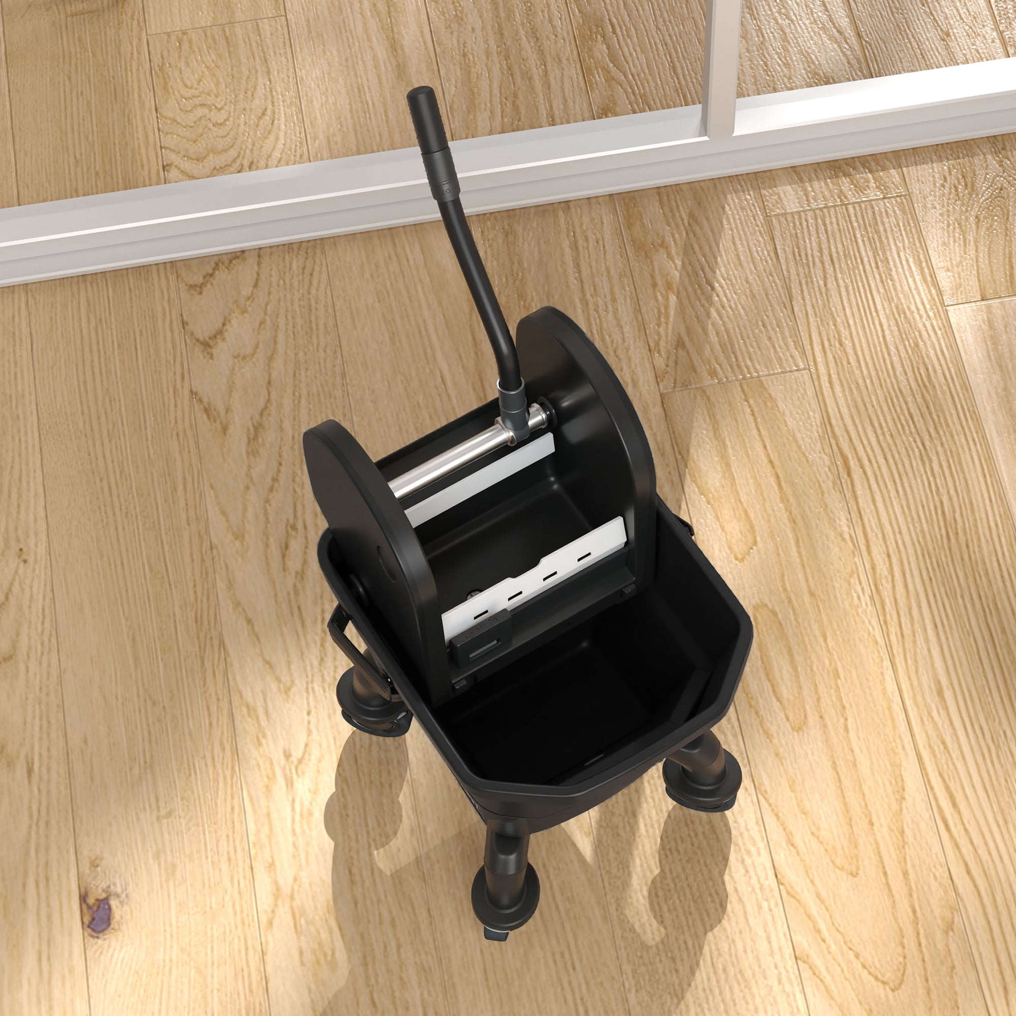 HOMCOM Mop Bucket with Wringer on Wheels for Floor Cleaning, 27.5 Quart Down Press Wringer with Handle and Mop, Black