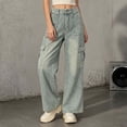 thumbnail image 5 of Levmjia Women's Cargo Jeans Wide Leg Denim Pants High Waisted Baggy Trousers with Zipper Fly Button Pockets Vintage Wash Streetwear Loose Fit, 5 of 6