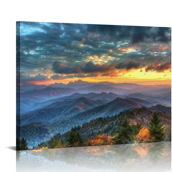 Acheng Wall Art Sunrise Smoky Mountains Pictures for Living Room Decor Nature Forest Photo Prints National Park Landscape Canvas Painting Artwork for Bedroom Office Home Decoration 20x16in