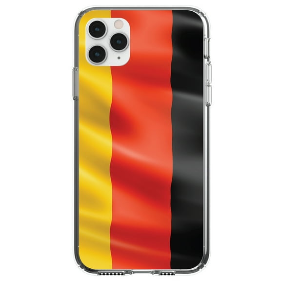 DistinctInk Clear Shockproof Hybrid Case for iPhone 13 (6.1" Screen) - TPU Bumper, Acrylic Back, Tempered Glass Screen Protector - Germany Waving Flag