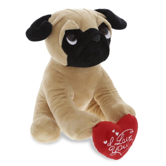 Dollibu I Love You Heart Sitting Pug Dog Plush - 10 inches