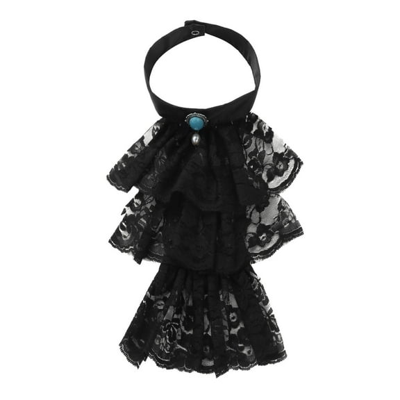 YEAHDOR Womens Fake Collar Lace Neck Ruffs Vintage Ruffled Jabot Victorian Pirate Steampunk Costume Black One Size