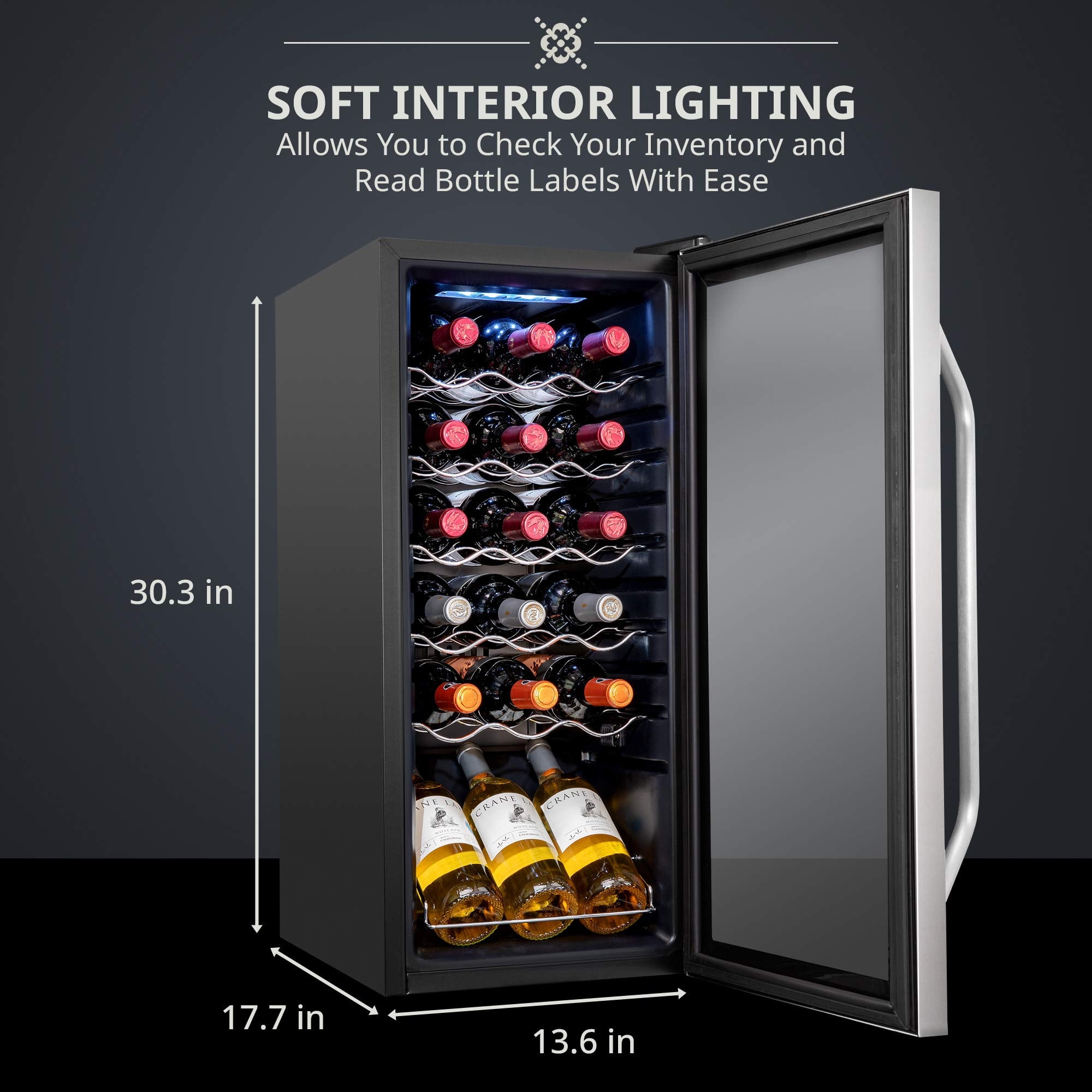 IVATION 18-Bottle Compressor Wine Refrigerator with Lock, Stainless Steel