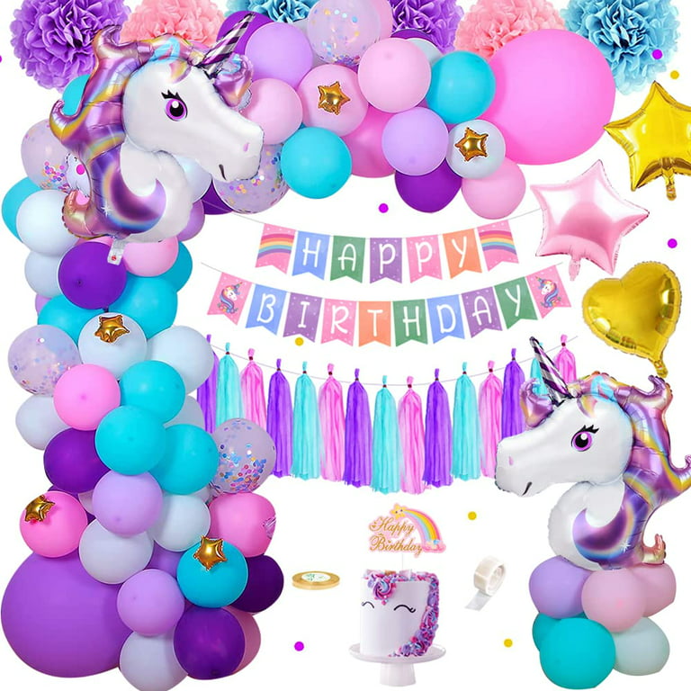 CON GRADS Unicorn Birthday Decorations for Girls 3rd Birthday - Bouquet of  Unicorn Balloons for Rainbow Unicorn