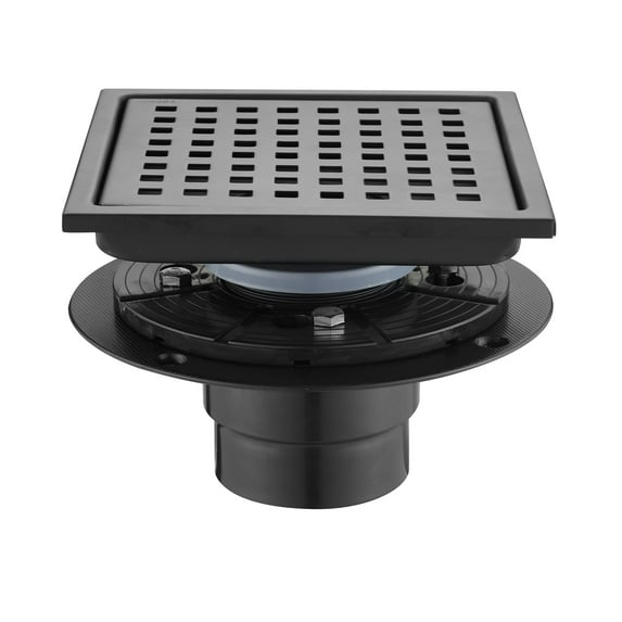 6 Inch Square Shower Floor Drain 304 Stainless Steel Grid Grate Floor Drain, Matte Black